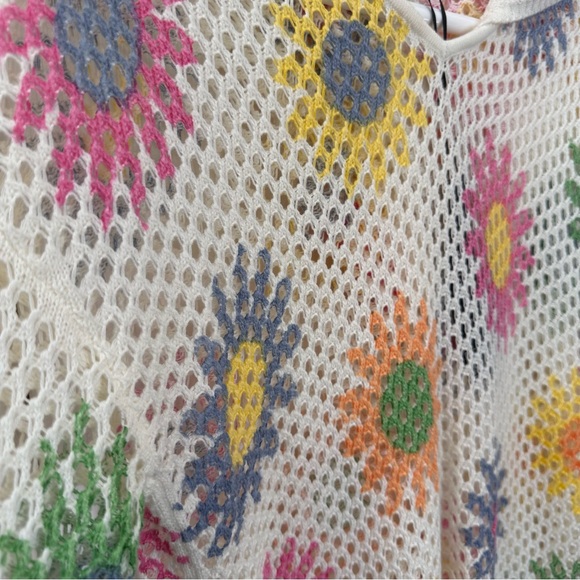 Charlie B Open Fishnet Crochet Multi-Color Daisy Hoodie Sweater-Small-Coquette - Picture 5 of 11